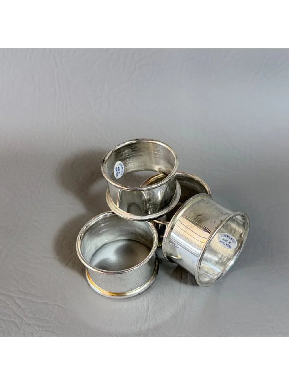 Vintage Silver Plated Napkin Ring Set 4pc Cylindrical Holiday Table Decor